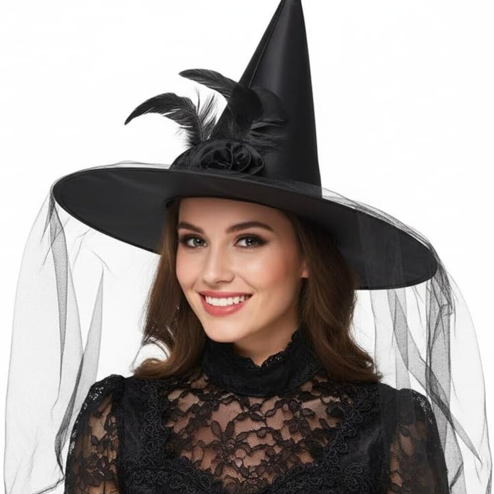 Halloween Witch Hat - Halloween Costume Witches Hats for Women attached with Ros